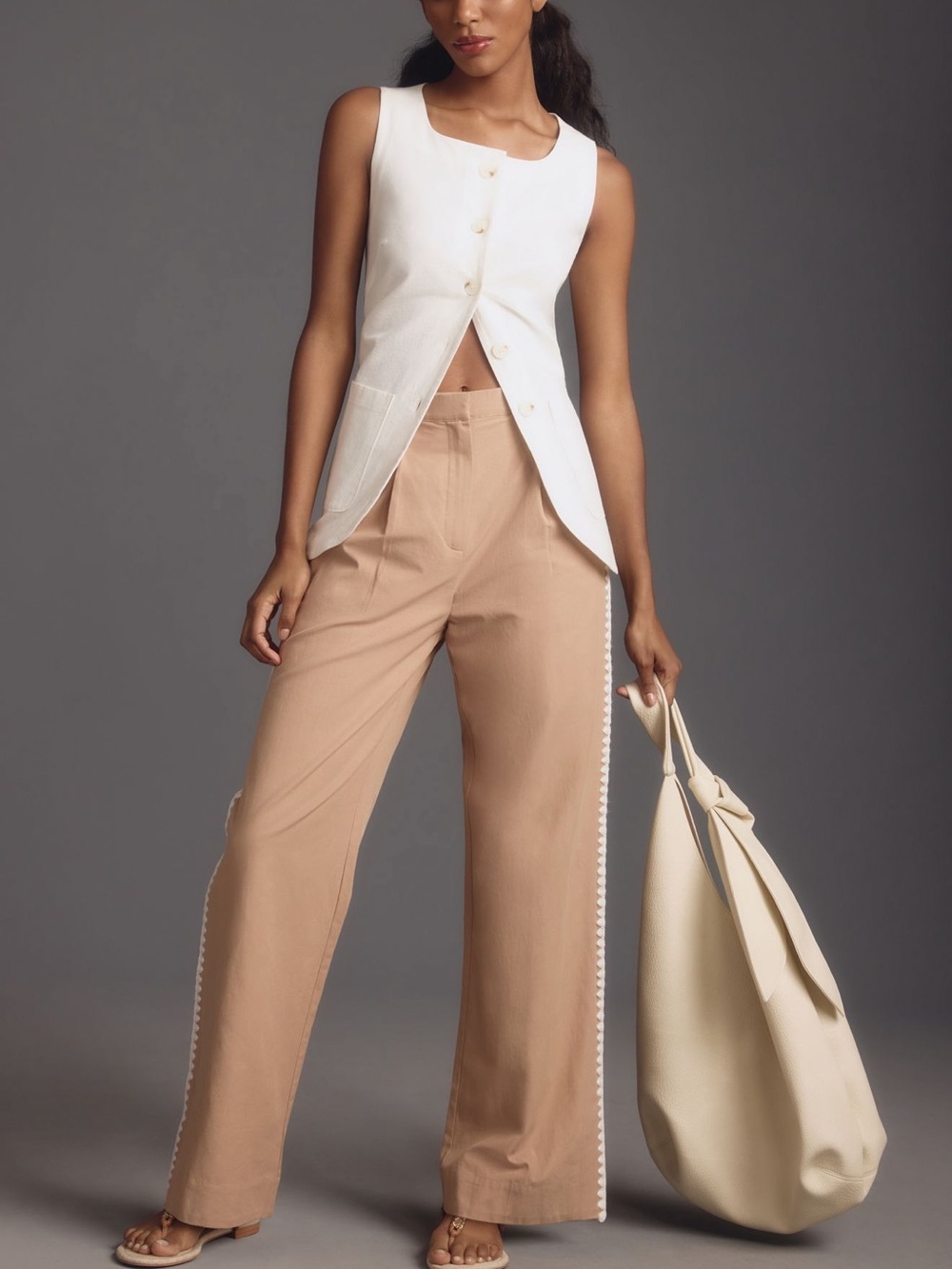 Anthropologie Tan Chinos with White Zigzag Side Trim NWT